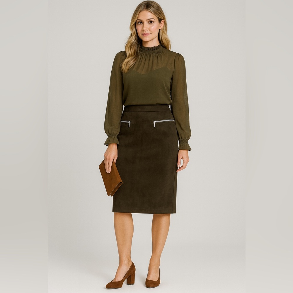 Marc New York Dark Olive Green Suede Feel Pencil Skirt